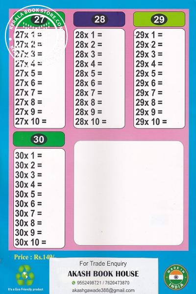 back image of Re Writable Practice Book - Multiplication Tables